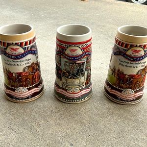 Vintage Collectible Miller Beer Steins Lot-3 Grt American Achievements 1855-1986